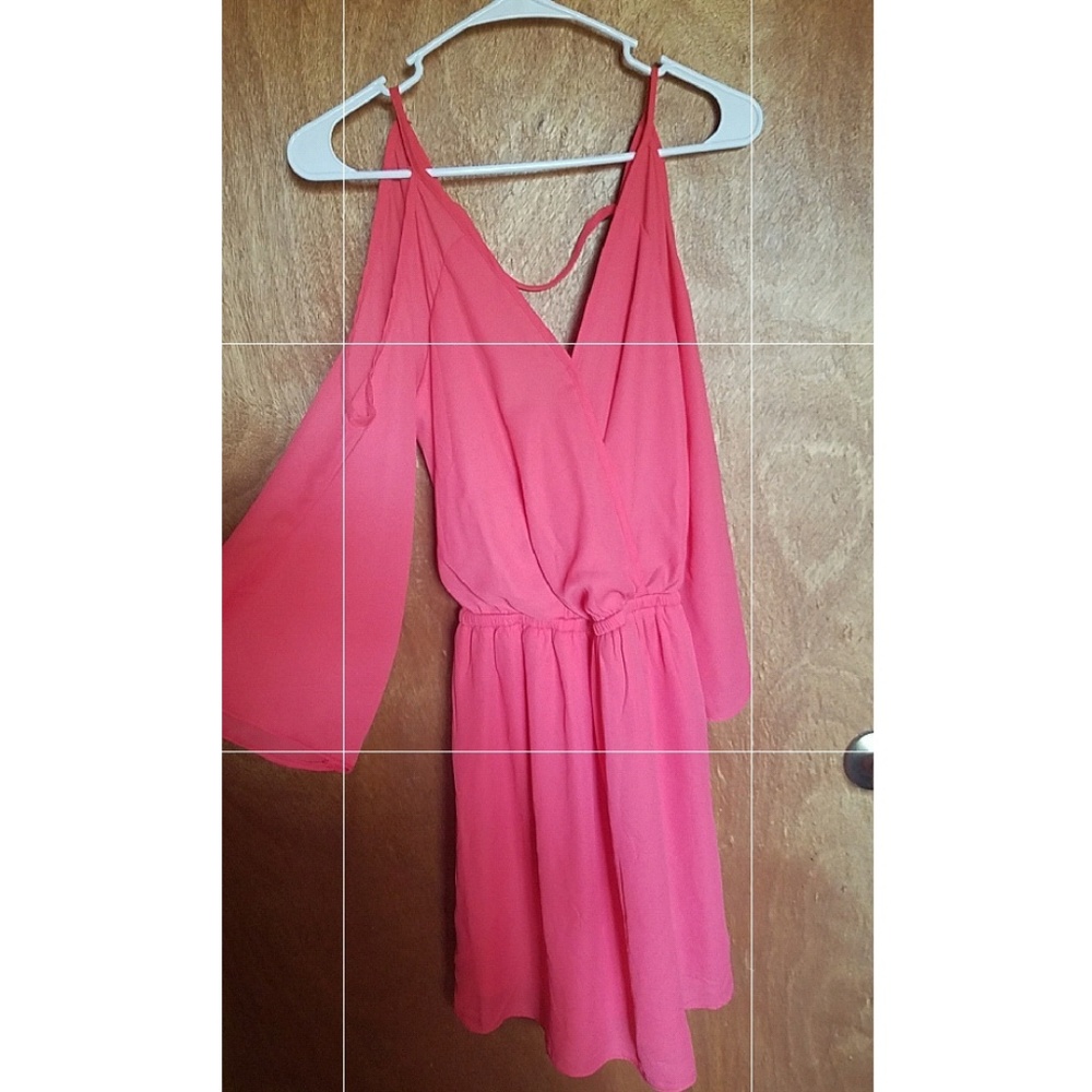Coral cold shoulder dress